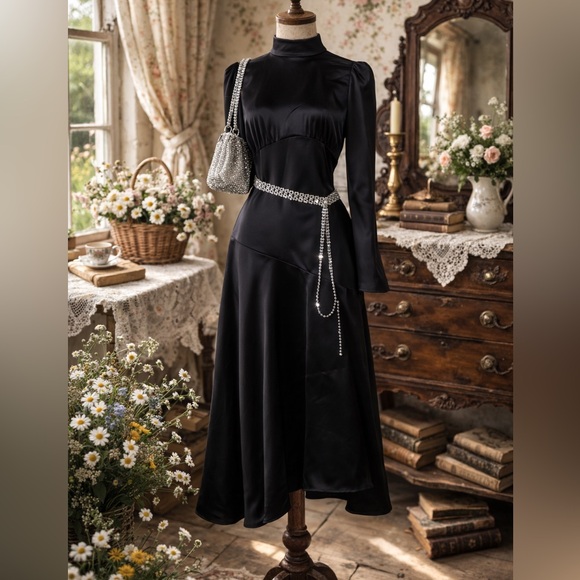 River Island Dresses & Skirts - River Island Satin Highneck Split Midi Dress